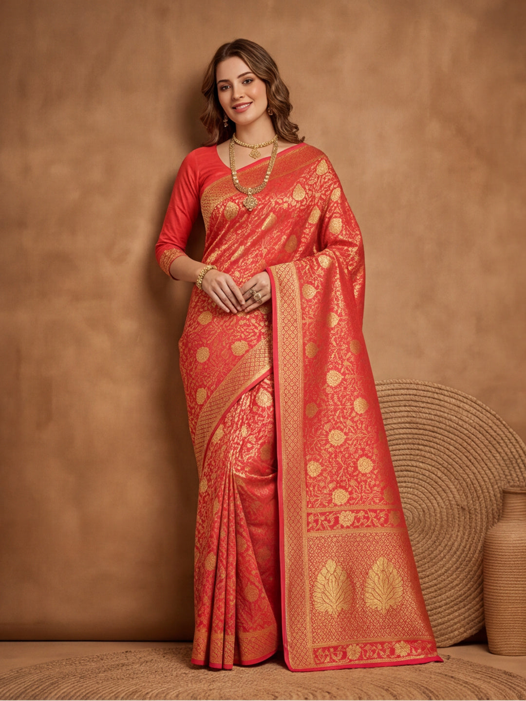 Jaipur Kurti Women'S Red Colour Designer Weaving Saree
