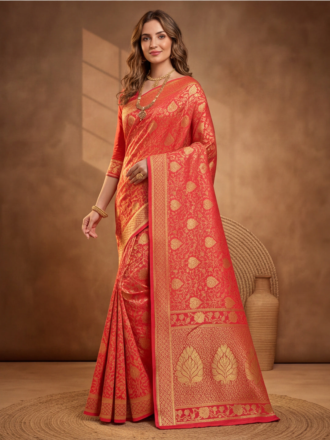Jaipur Kurti Women'S Red Colour Designer Weaving Saree
