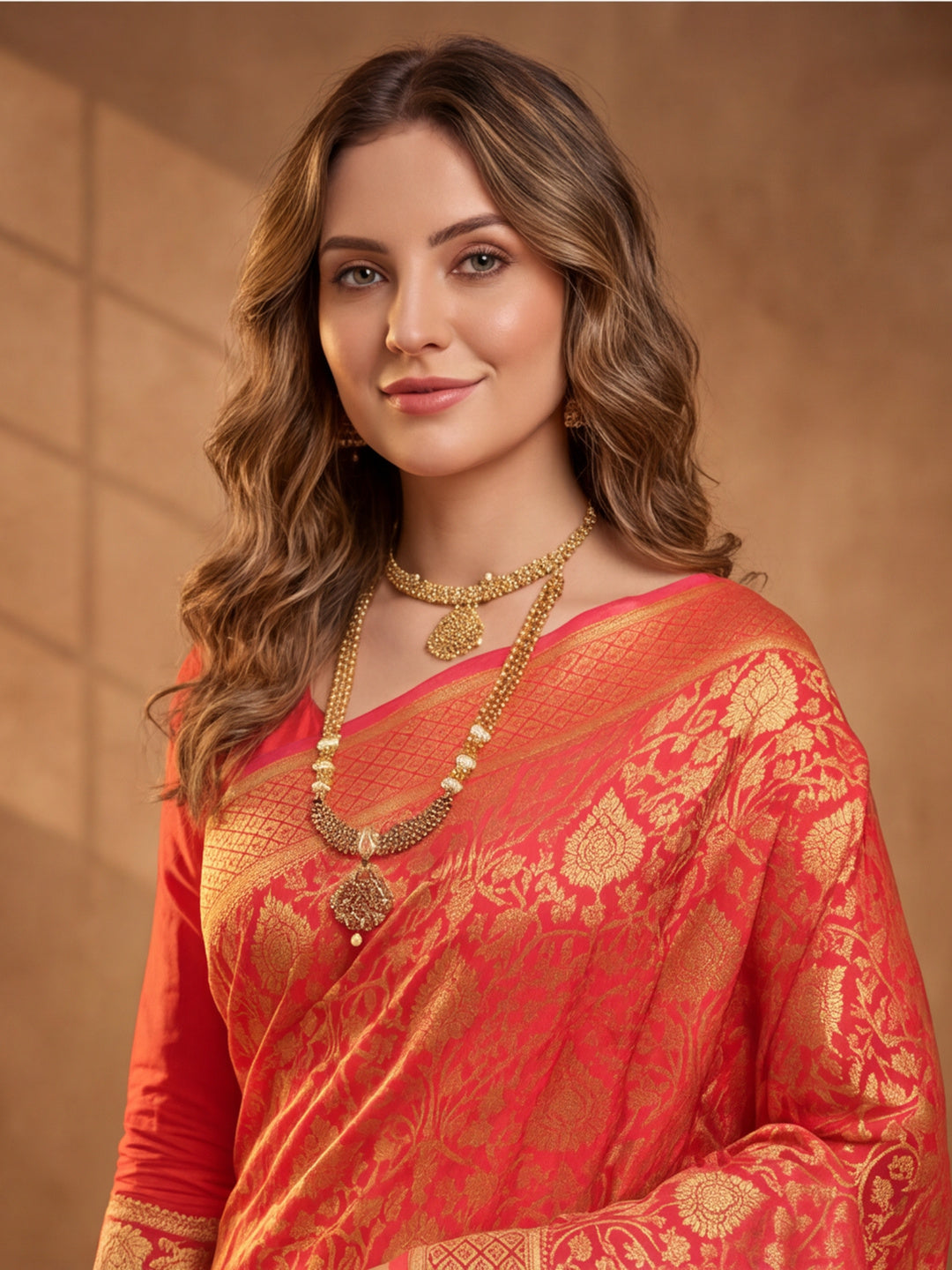 Jaipur Kurti Women'S Red Colour Designer Weaving Saree