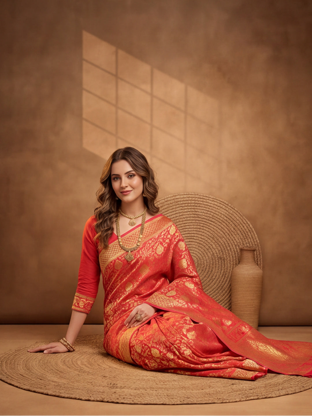 Jaipur Kurti Women'S Red Colour Designer Weaving Saree
