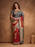 Jaipur Kurti Women'S Designer Weaving Work Grey,Red Saree