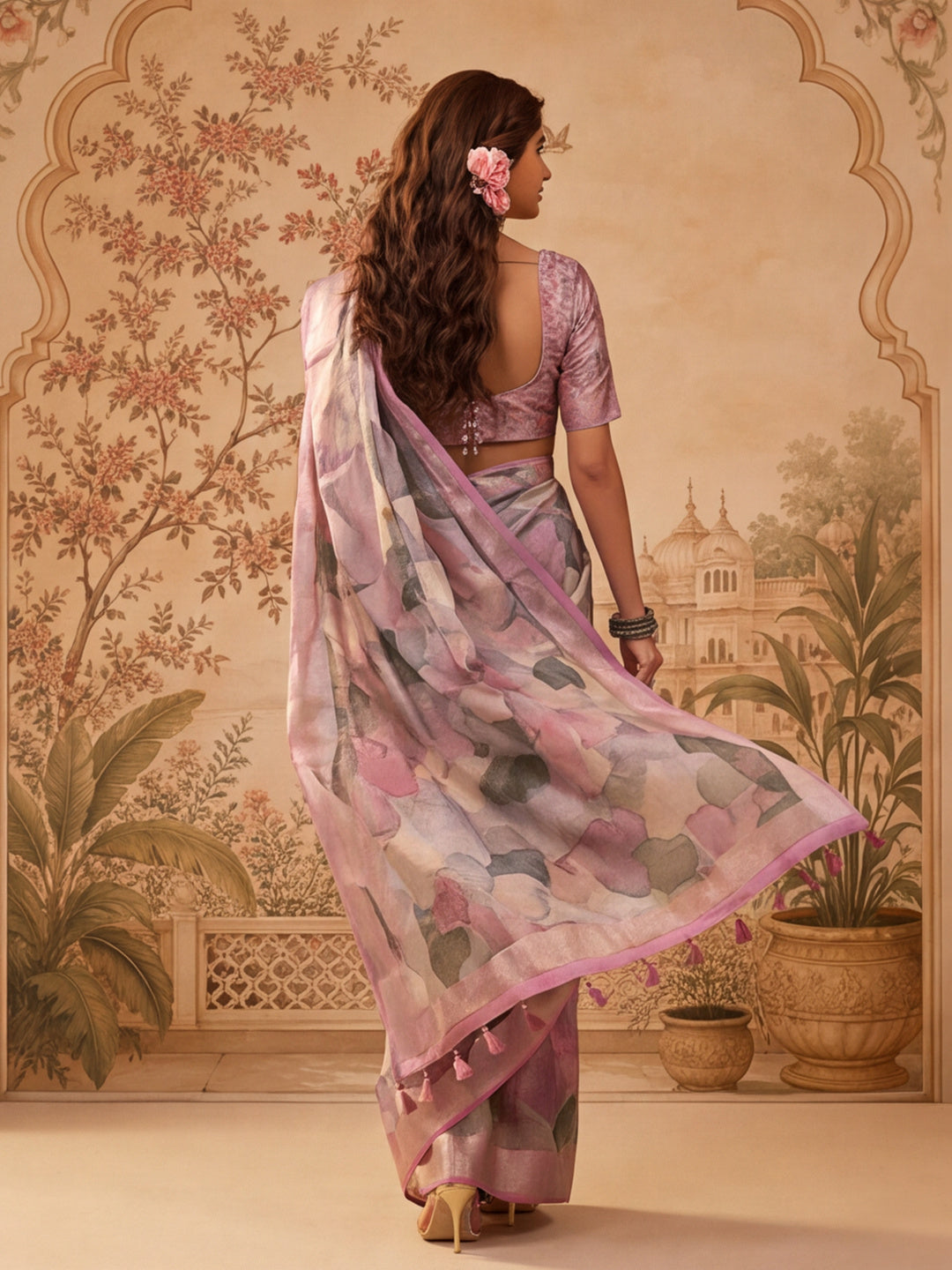 Trendy Linen Silver Zari Multi-Color Abstract Digital Print Saree with Belt Party Wear Saree