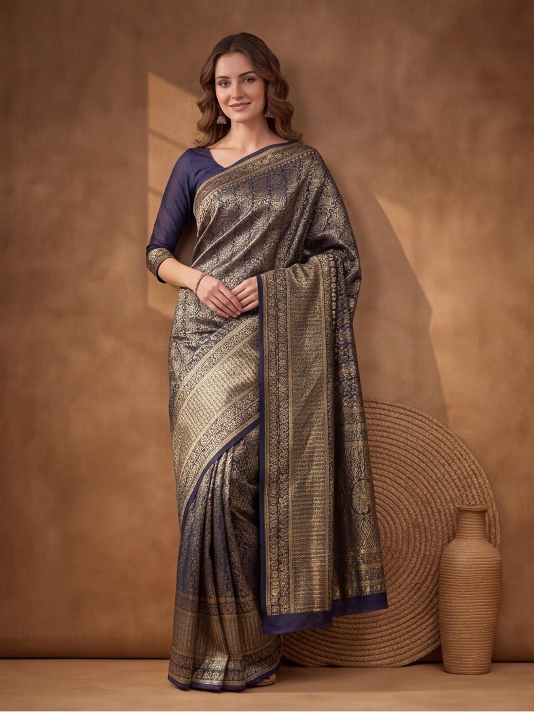 Jaipur Kurti Women'S Neavy Blue Colour Designer Weaving Work Saree