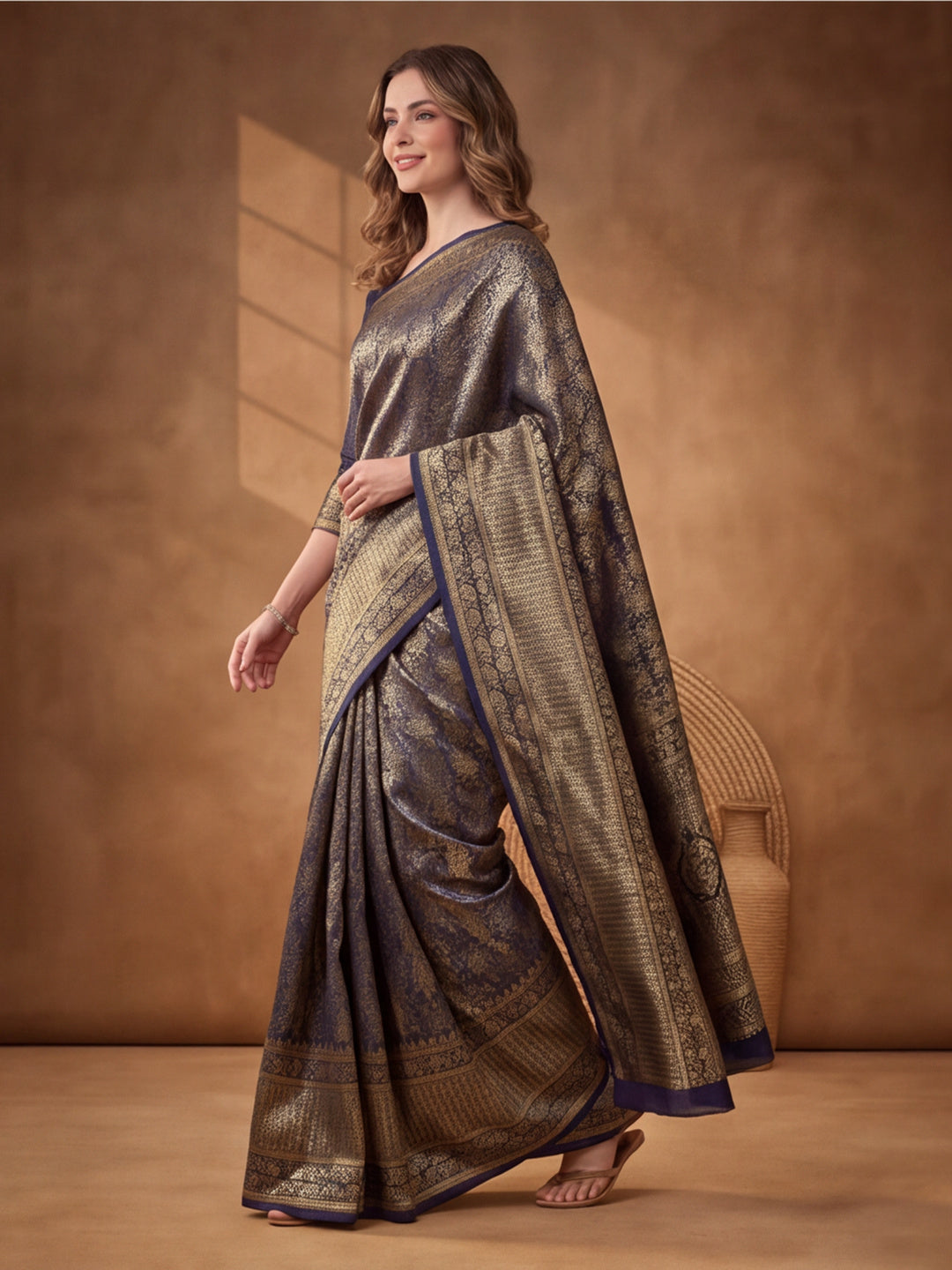 Jaipur Kurti Women'S Neavy Blue Colour Designer Weaving Work Saree