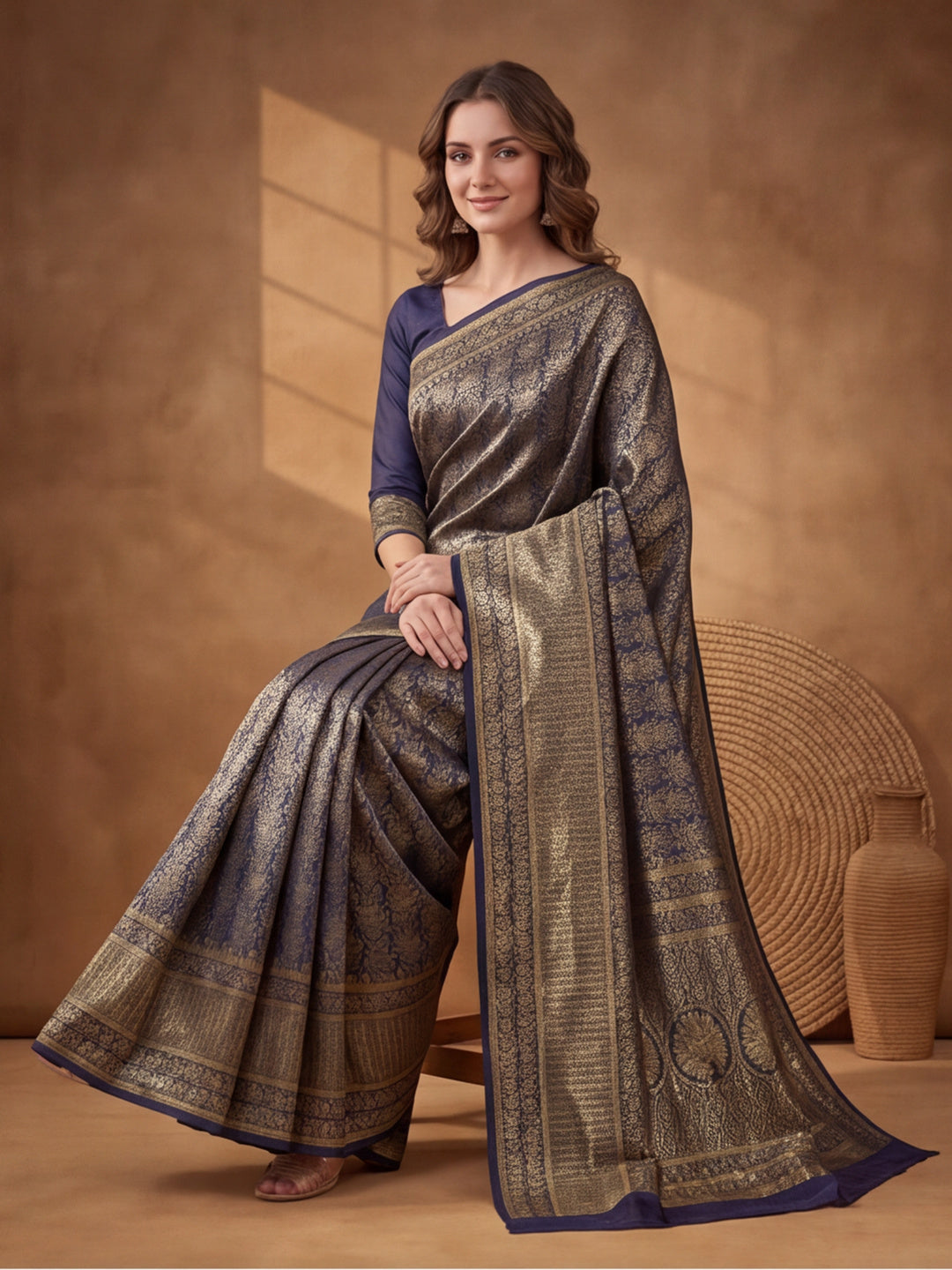 Jaipur Kurti Women'S Neavy Blue Colour Designer Weaving Work Saree