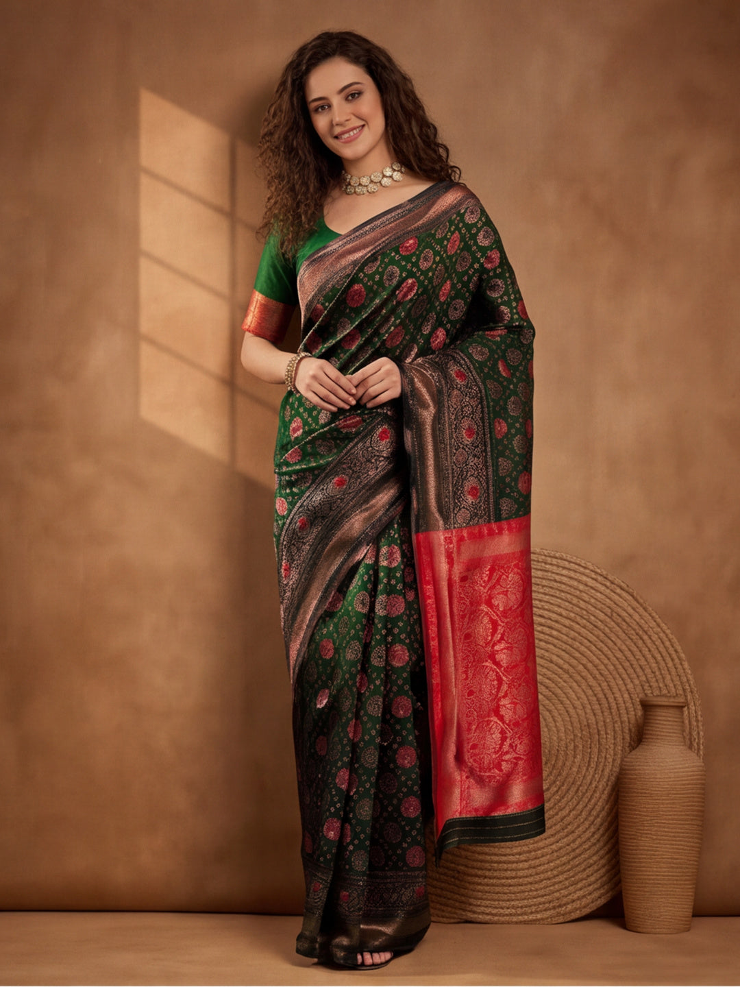 Mehandi Marvel: Weaving Work Banarasi Silk Saree
