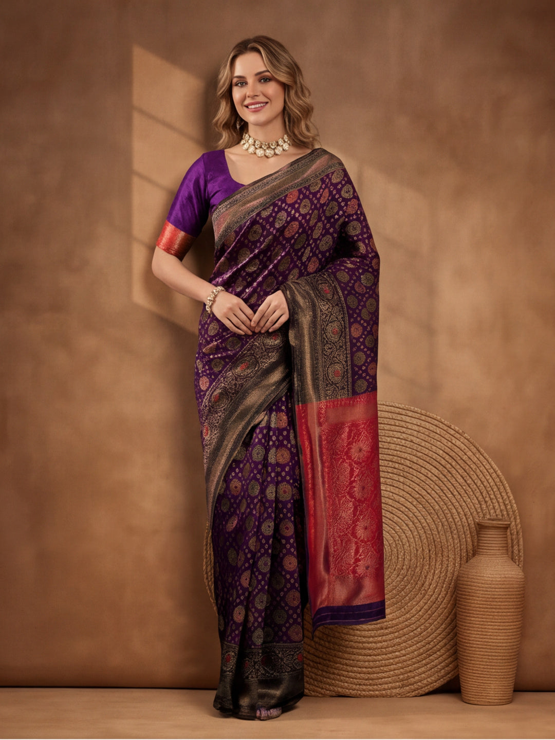 Plum Paradise: Weaving Work Banarasi Silk Saree