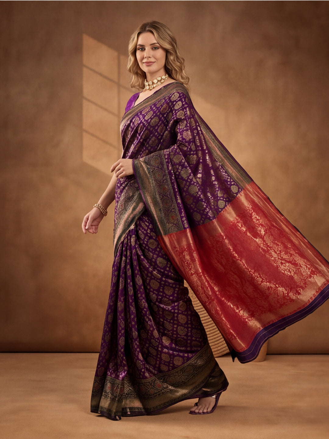 Plum Paradise: Weaving Work Banarasi Silk Saree