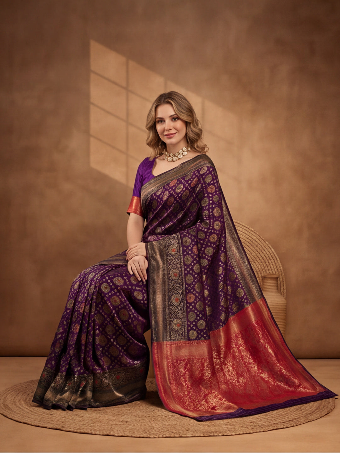 Plum Paradise: Weaving Work Banarasi Silk Saree