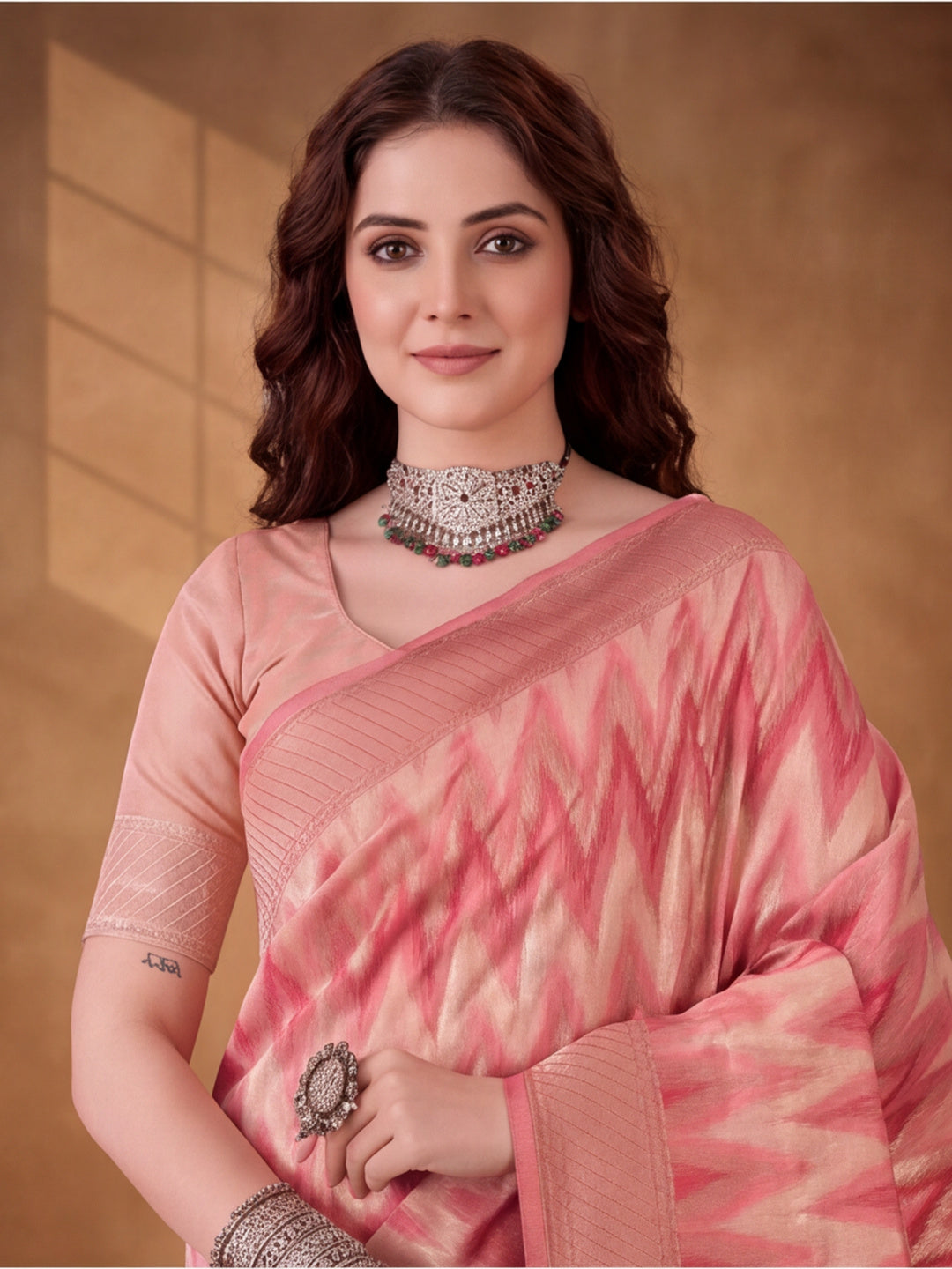 Pink Heavy Cotton Silk Saree with Beautiful Ethnic Woven Design – By Jaipur Kurti