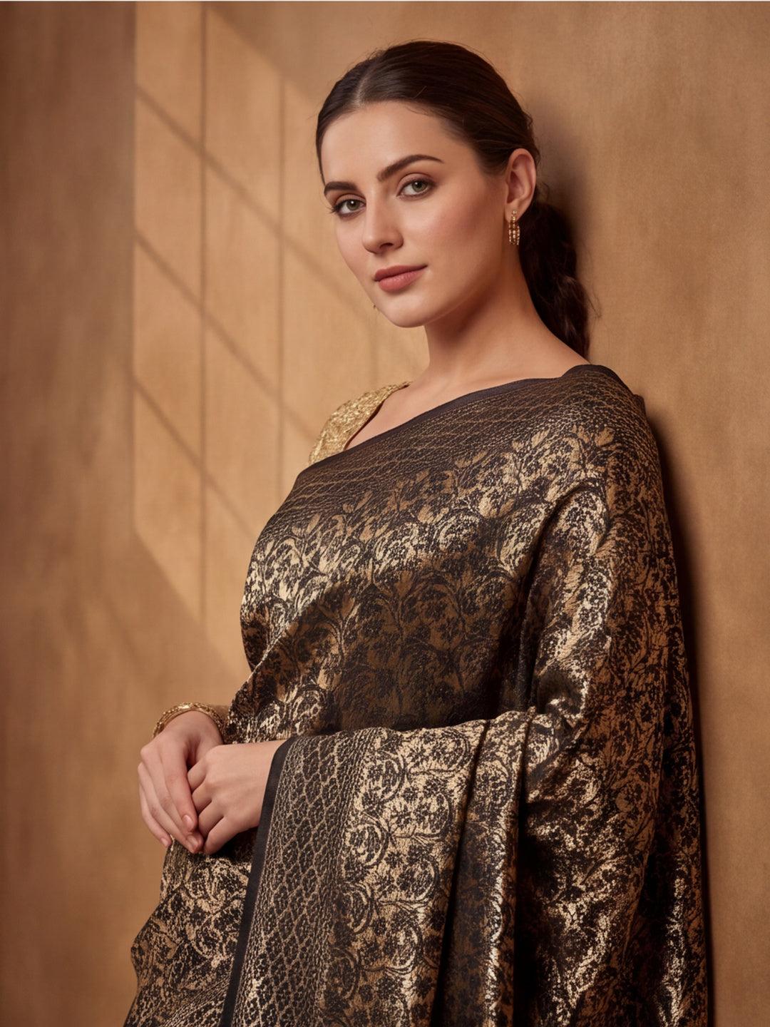 Jaipur Kurti Women'S Designer Weaving Work Black Saree