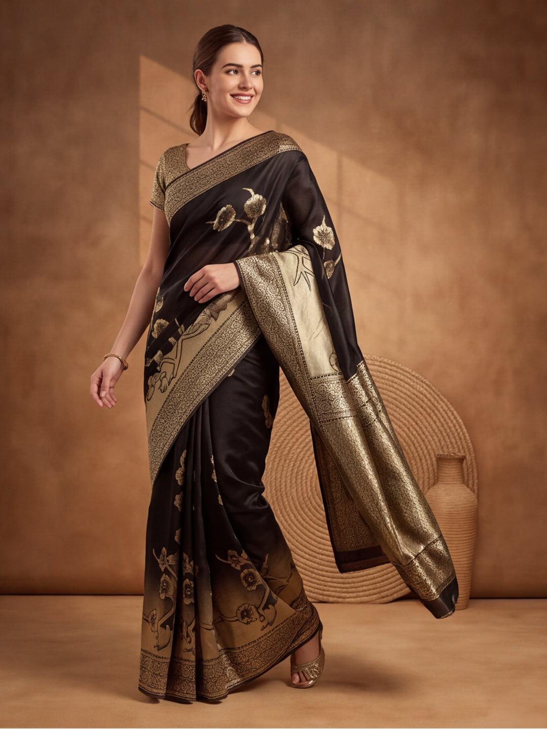 Jaipur Kurti Women'S Designer Weaving Work Black Saree
