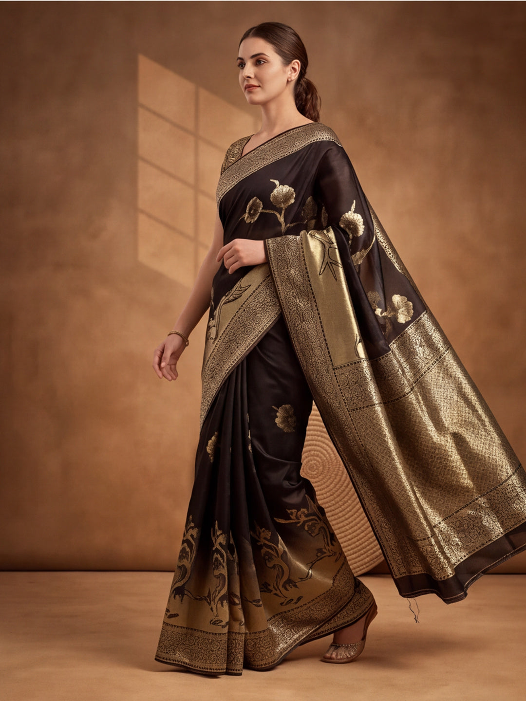 Jaipur Kurti Women'S Designer Weaving Work Black Saree