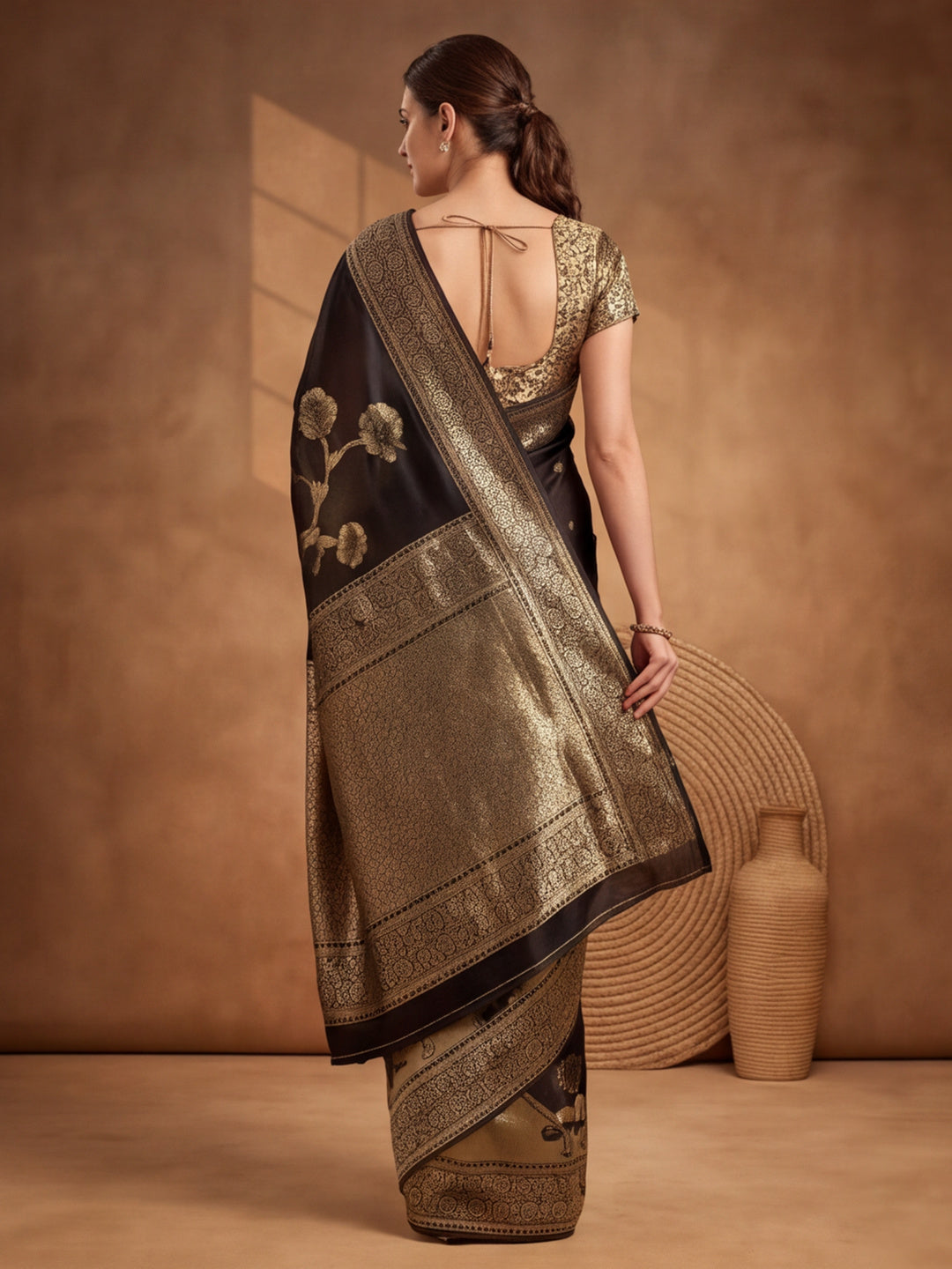 Jaipur Kurti Women'S Designer Weaving Work Black Saree