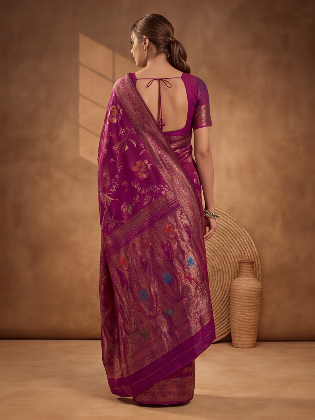 Burgundy Dream: Weaving Work Banarasi Silk Saree