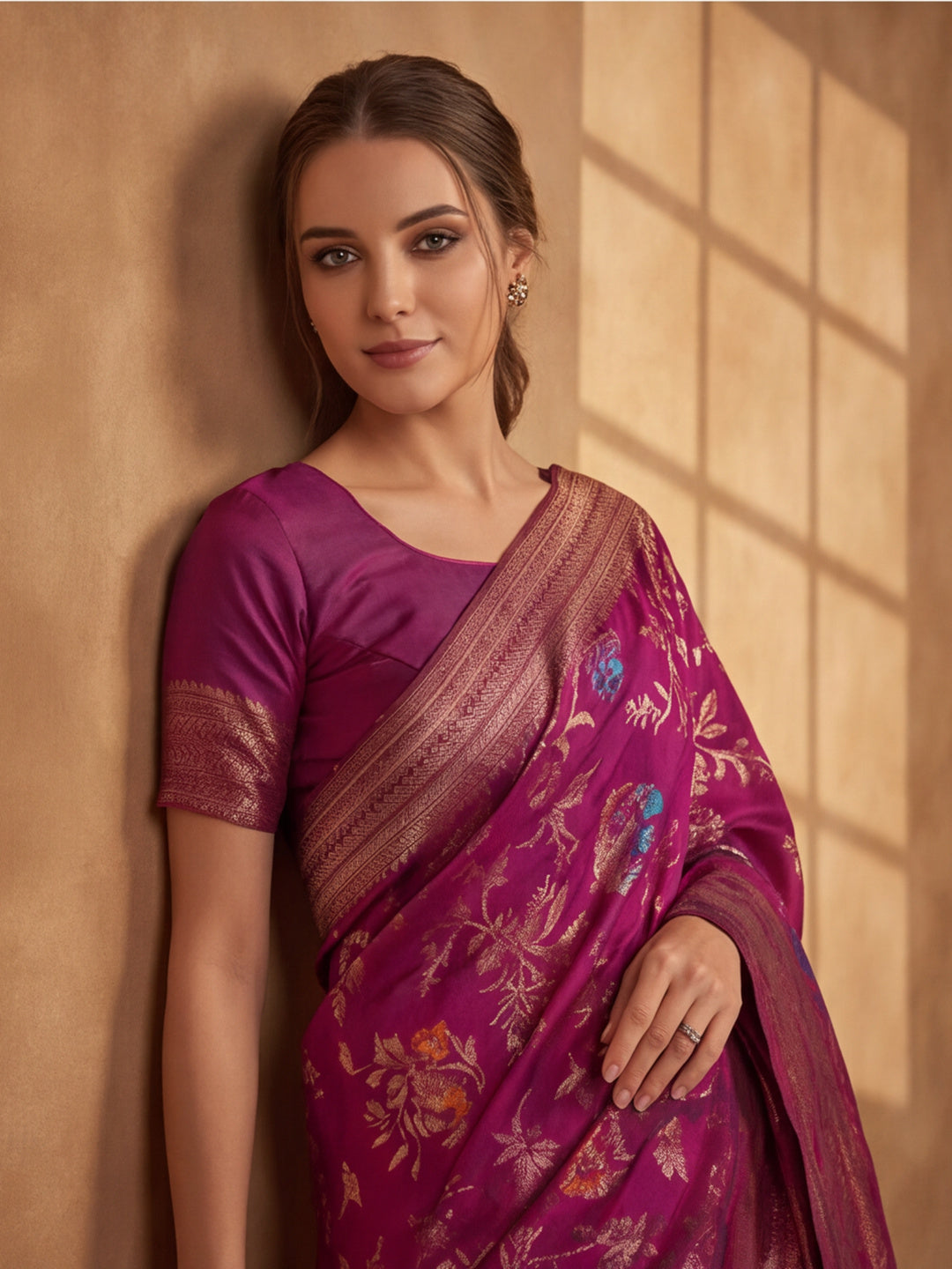 Burgundy Dream: Weaving Work Banarasi Silk Saree