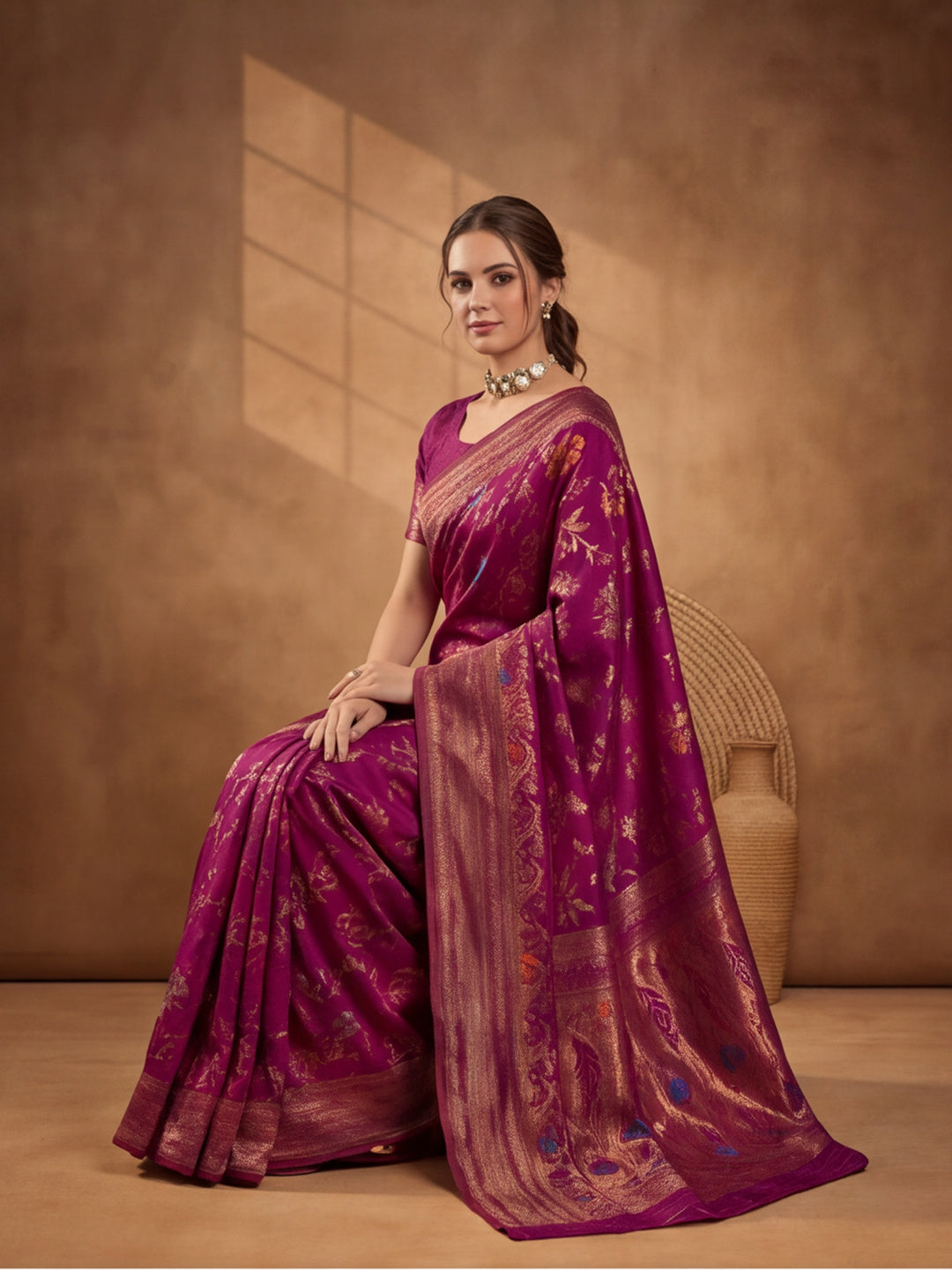 Burgundy Dream: Weaving Work Banarasi Silk Saree
