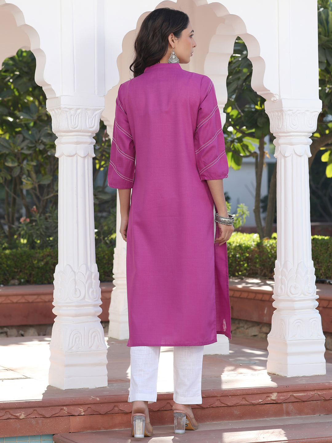 Pink Poly Rayon Embroidered Straight Kurta