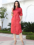 A Rust Silk Fabric Embellished Shirt With Roll-Up Elbow Sleeves
