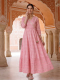 Women Pink Ethnic Printed Angrakha Style Kurta With Lace Detailing