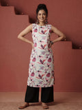 Magenta Floral Printed Sleeveless Kurta