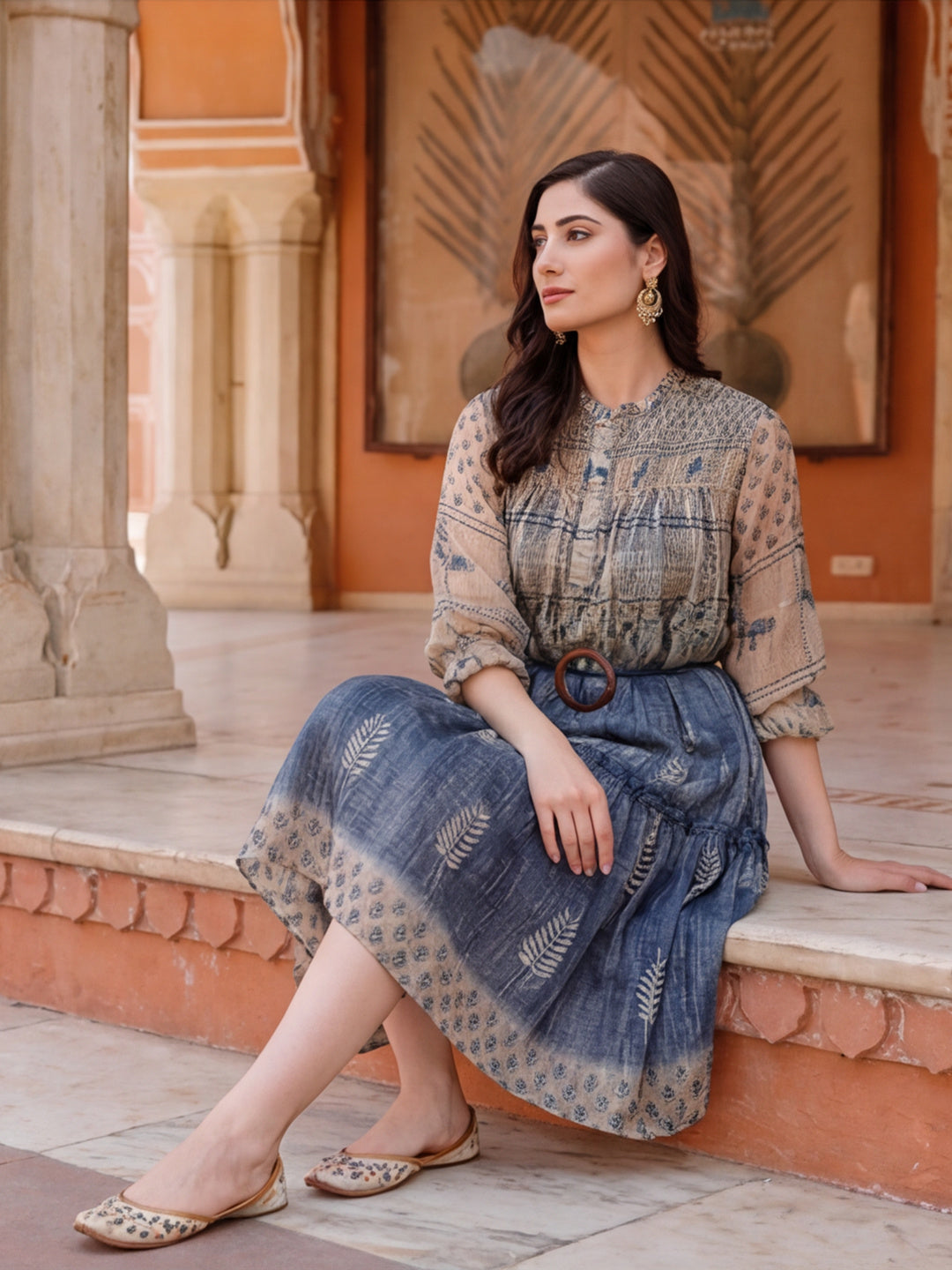 Floral Printed A-Line Cotton Blend Ethnic Dress