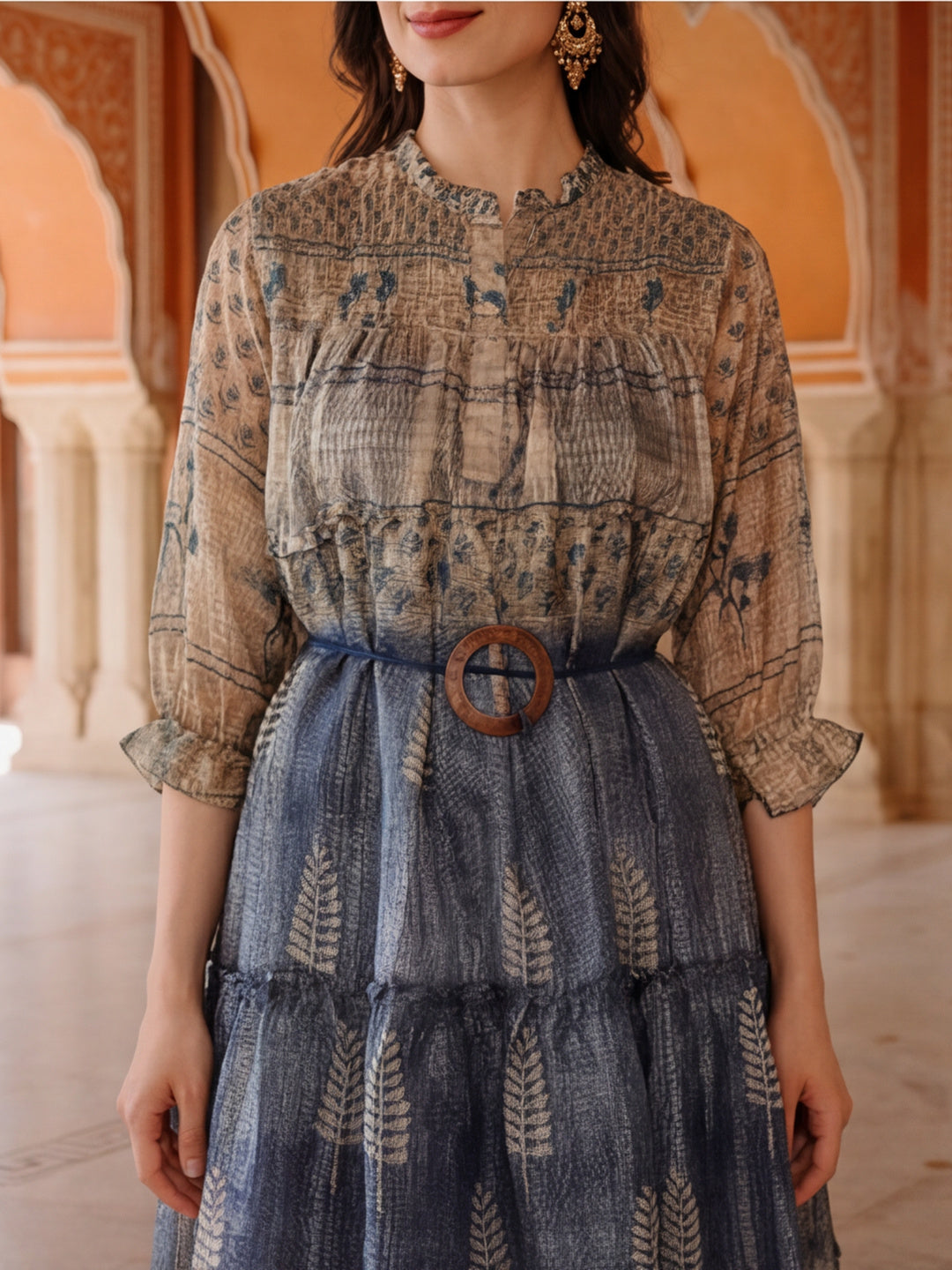 Floral Printed A-Line Cotton Blend Ethnic Dress