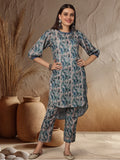 Blue Abstract Printed Mirror Work Co-ord Set
