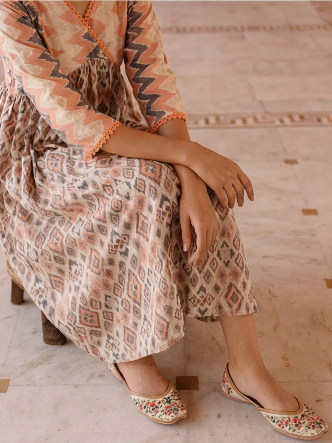 Geometric Printed Gathered Dress