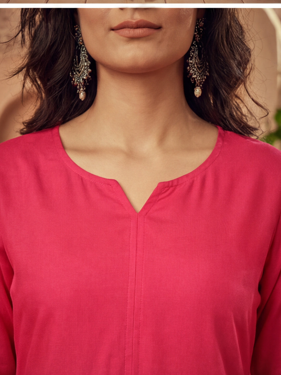 Fuchsia Pleated Straight Kurta With Pants