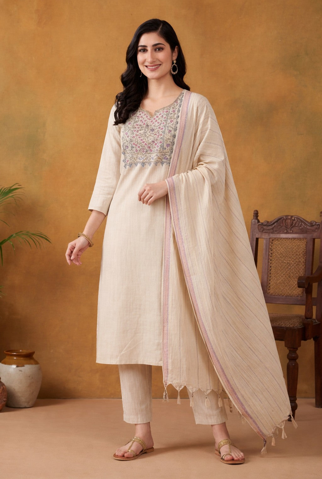 Solid Printed Straight Kurta & Trousers Sets