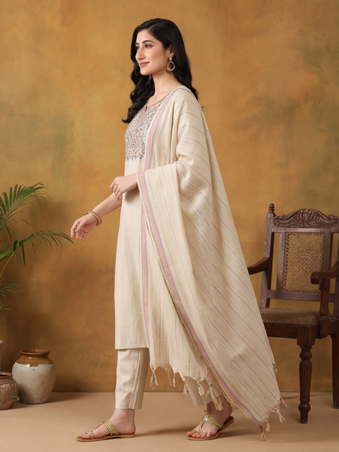 Solid Printed Straight Kurta & Trousers Sets