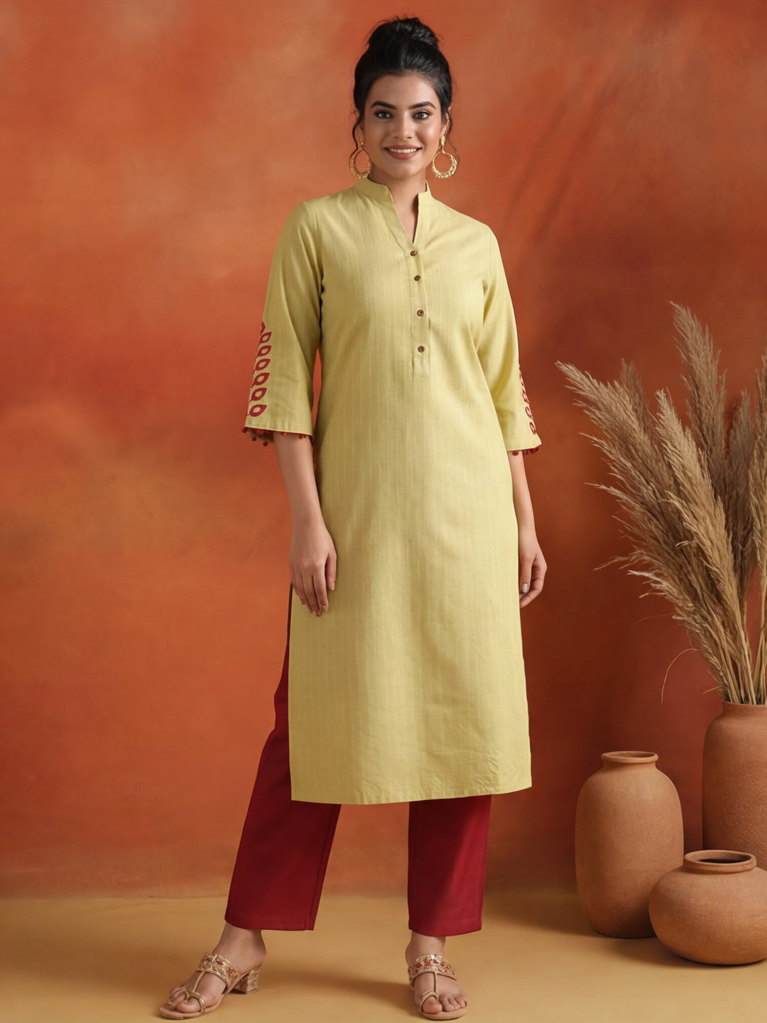 Chanderi Kantha Embroidered Straight Kurta