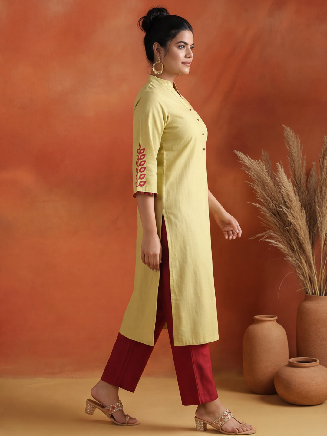 Chanderi Kantha Embroidered Straight Kurta