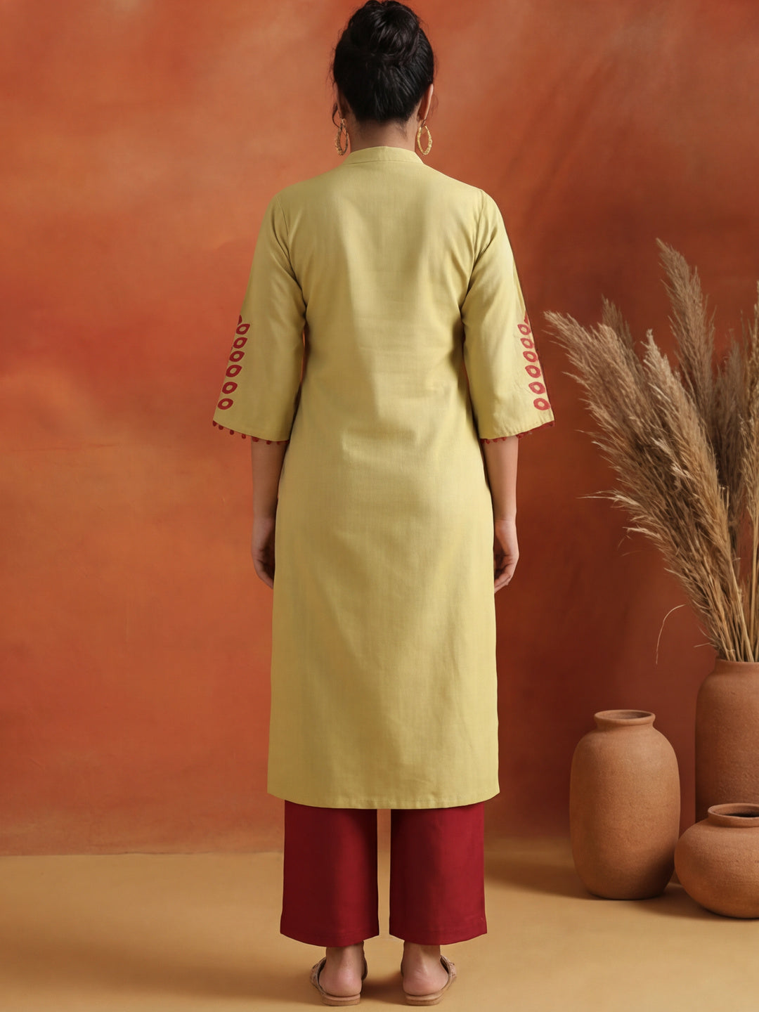 Chanderi Kantha Embroidered Straight Kurta
