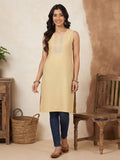 Beige Embroidered Sleeveless Kurta