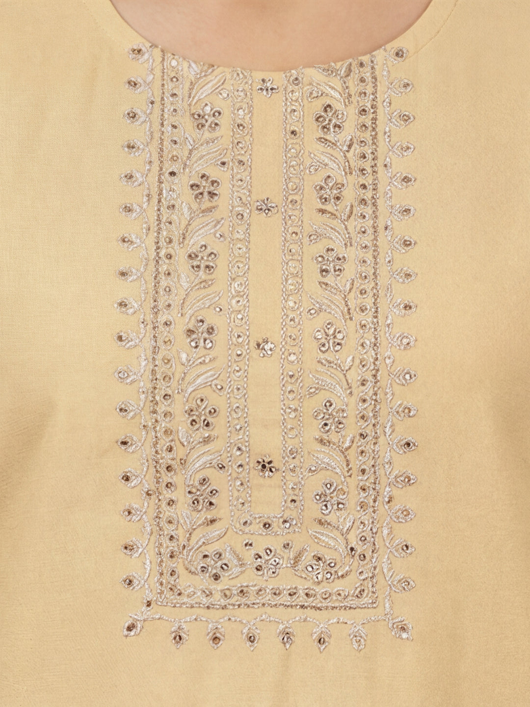 Beige Embroidered Sleeveless Kurta