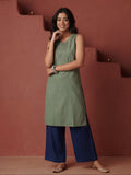 Green Embroidered Sleeveless Kurta