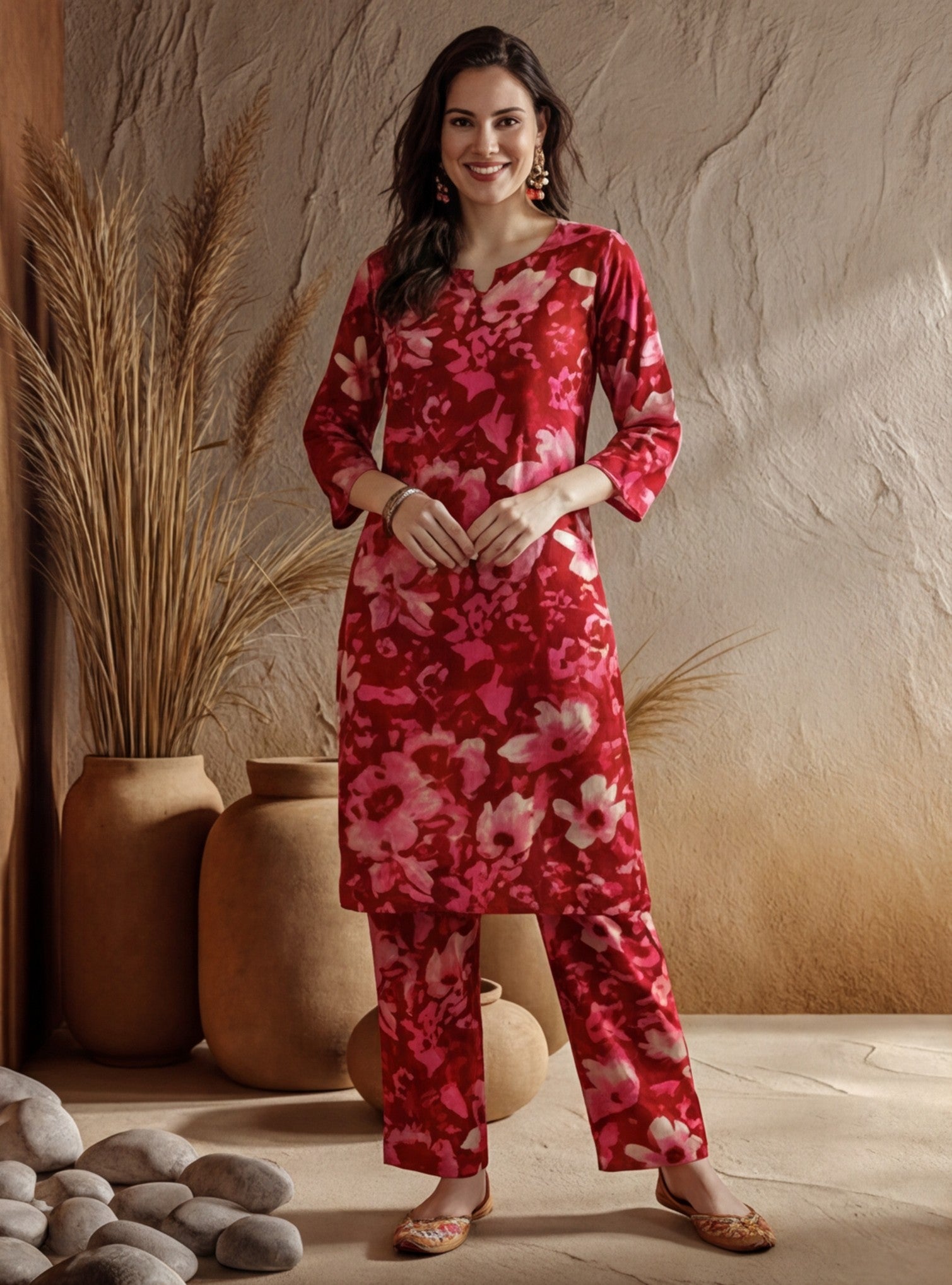 Floral Printed Straight Kurta & Trousers Sets