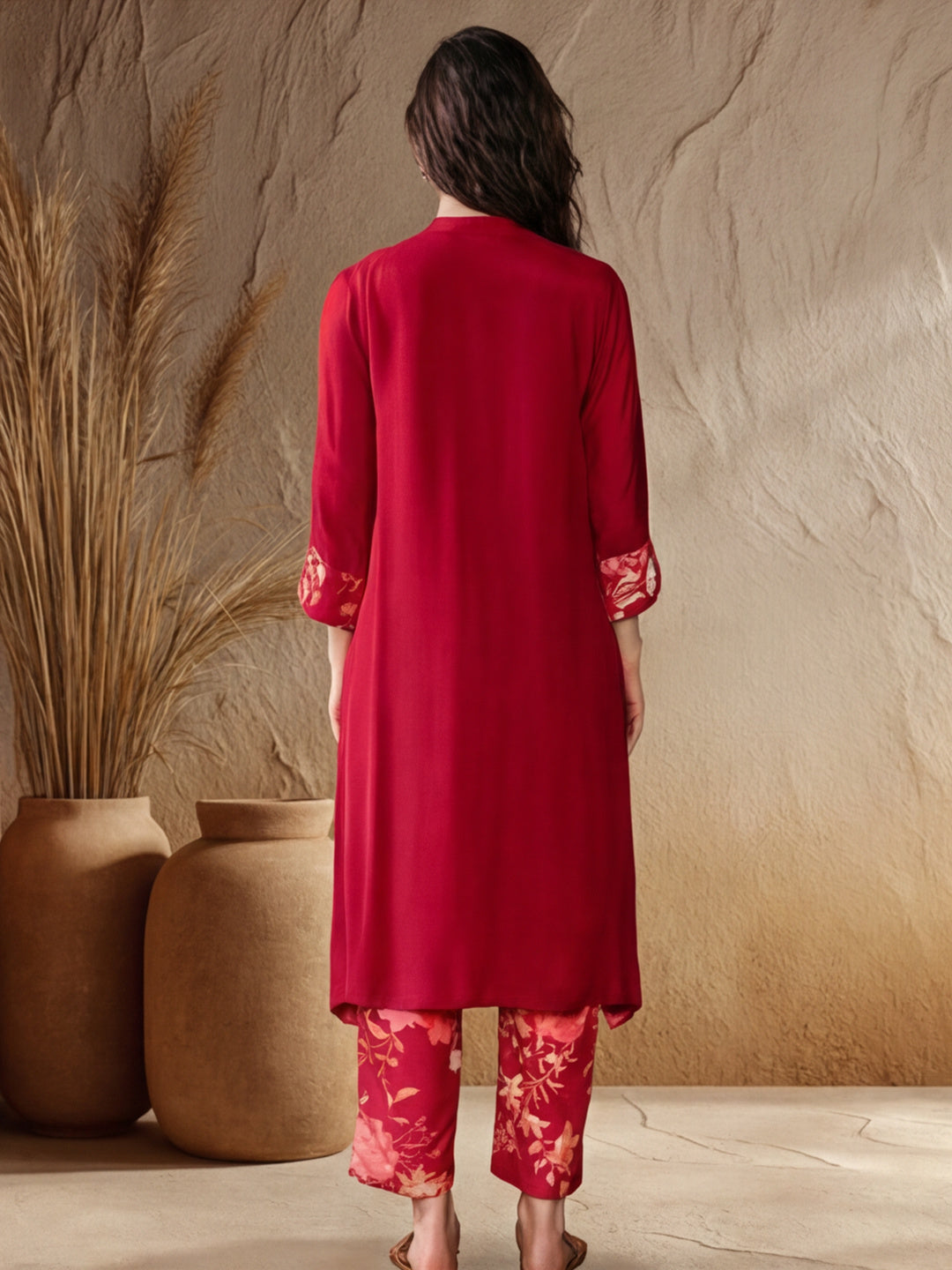 Floral Solid A-Line Kurta & Trousers Sets