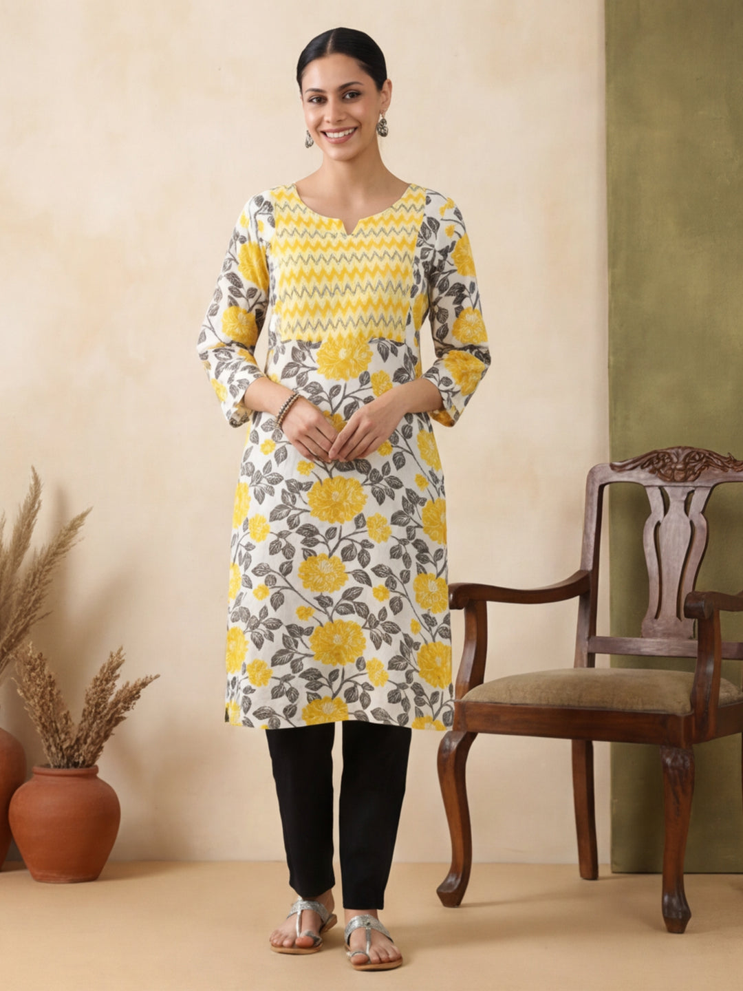Floral Printed Straight Kurta