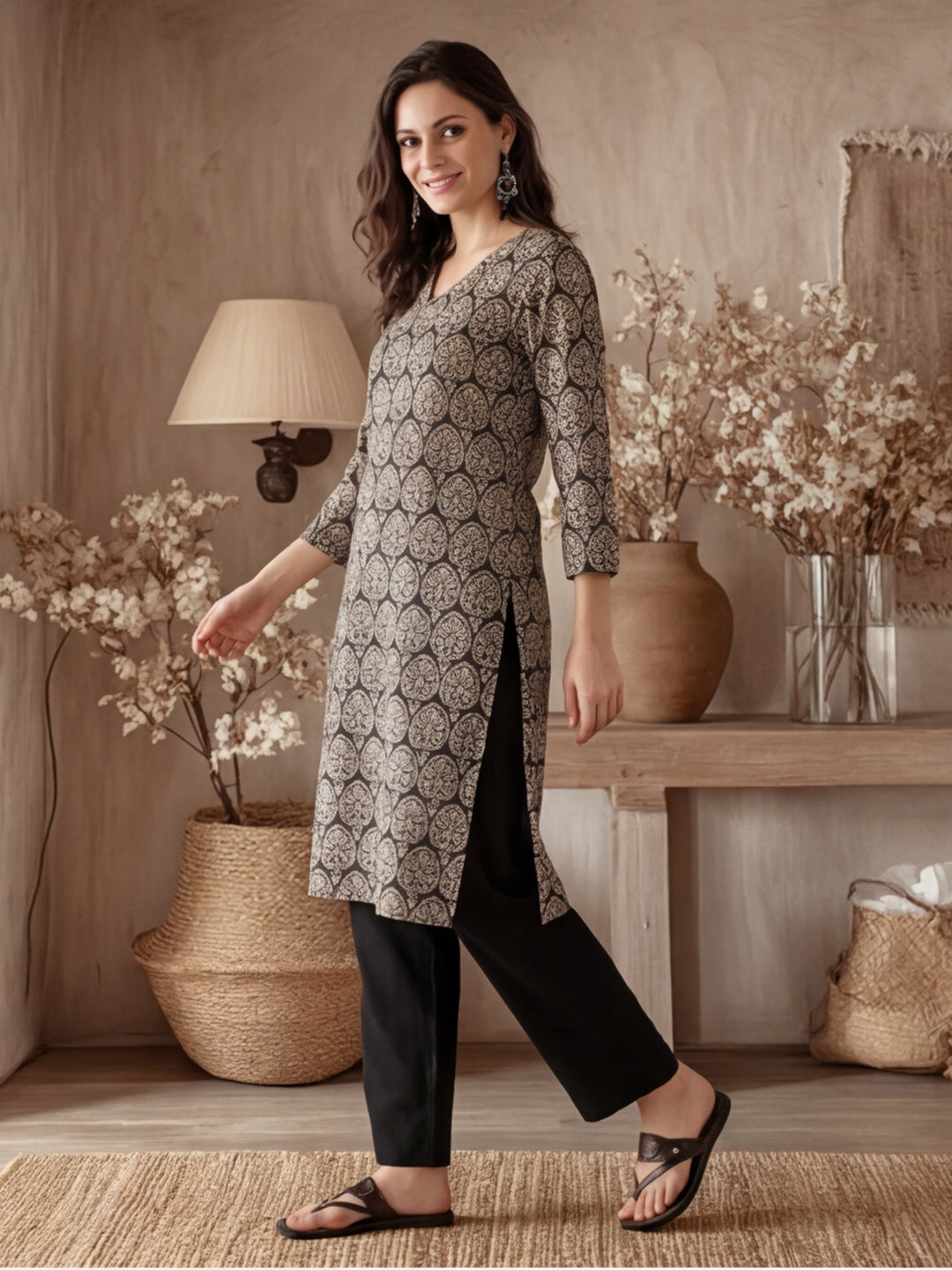 Floral Printed Straight Kurta