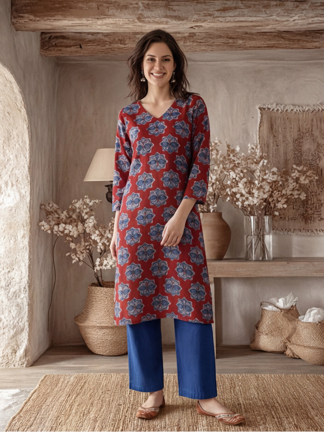 Floral Printed Straight Kurta