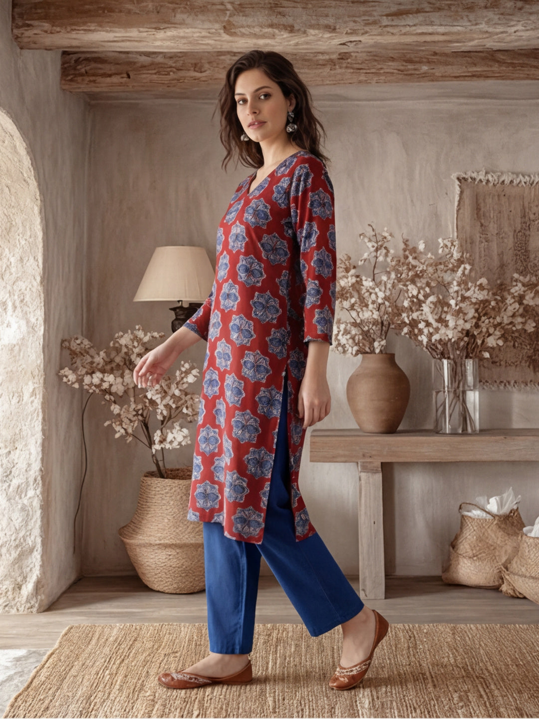Floral Printed Straight Kurta