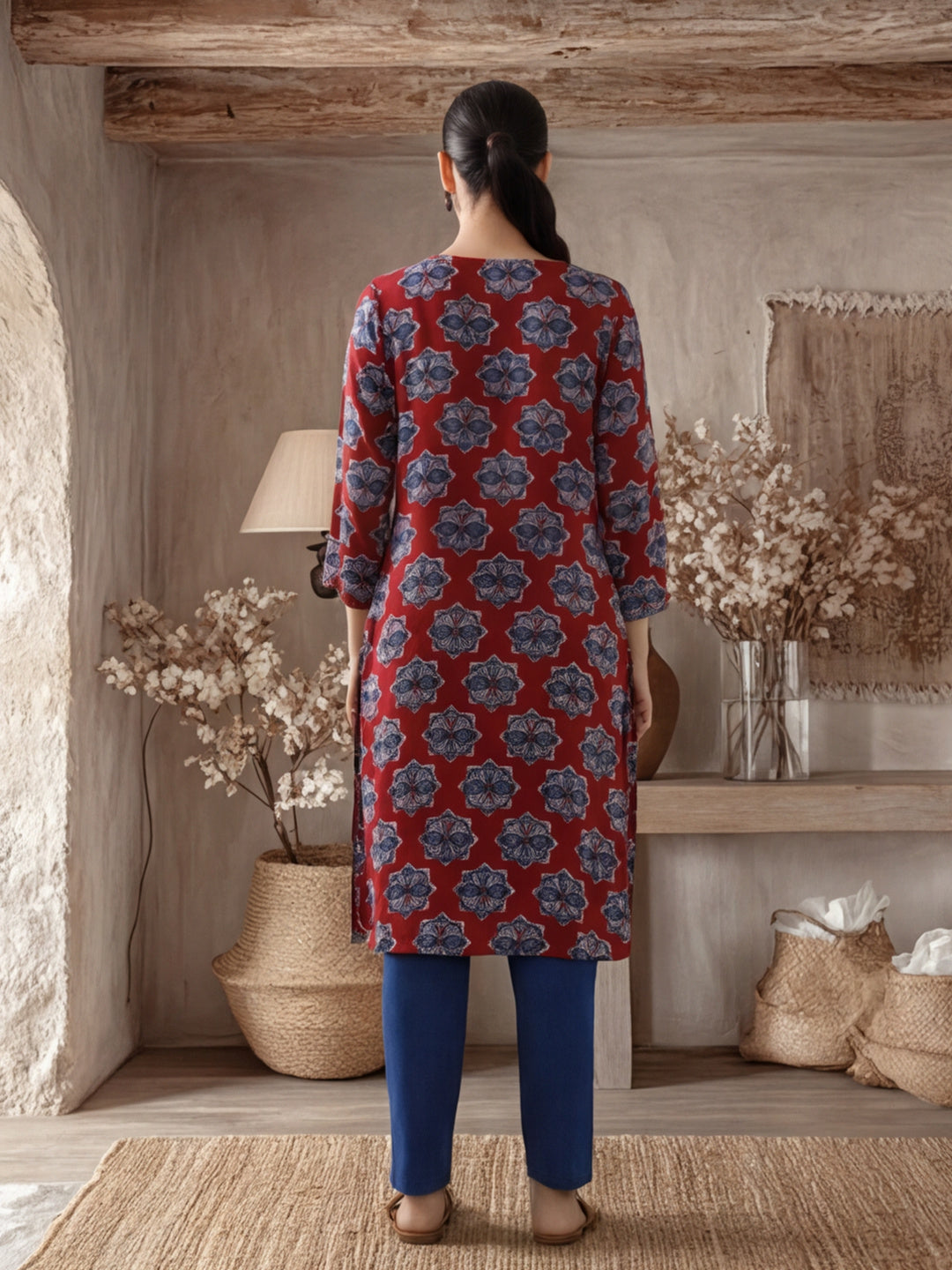 Floral Printed Straight Kurta