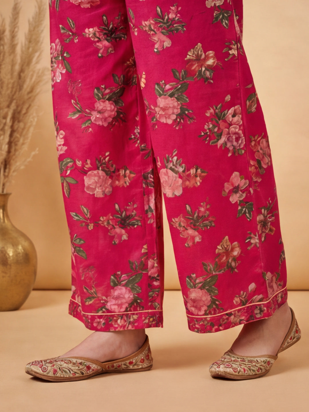 Pink Tropical Floral Printed Shirt With Pants Co-ord Set