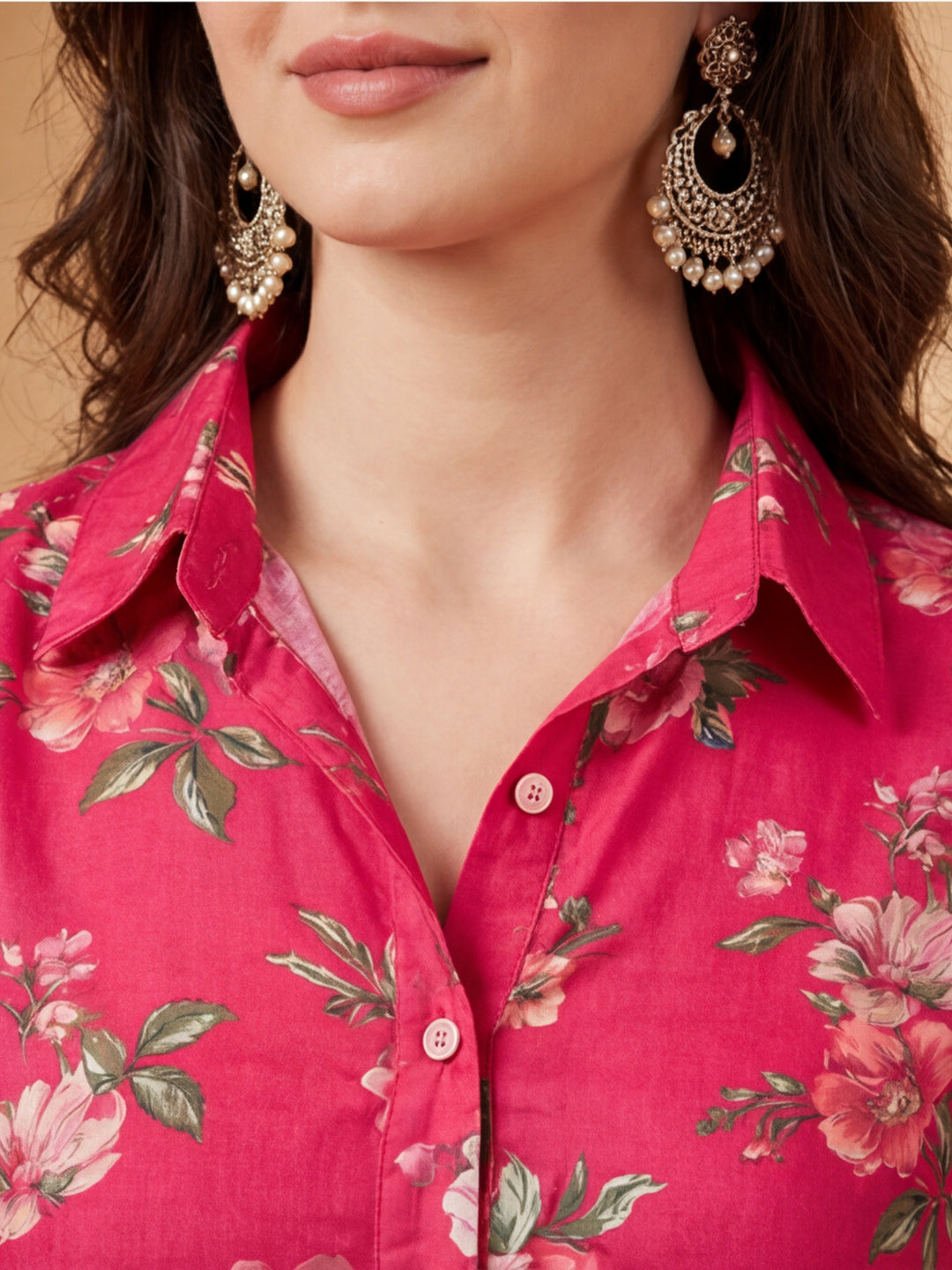 Pink Tropical Floral Printed Shirt With Pants Co-ord Set