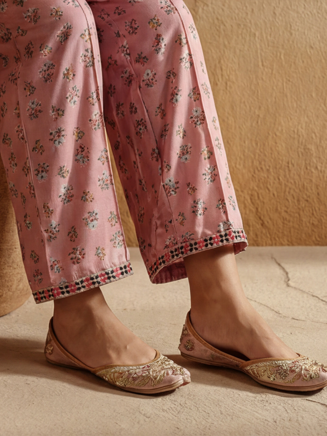 Rose Ethnic Printed Gathered Kurta With Palazzo Co-ord Set