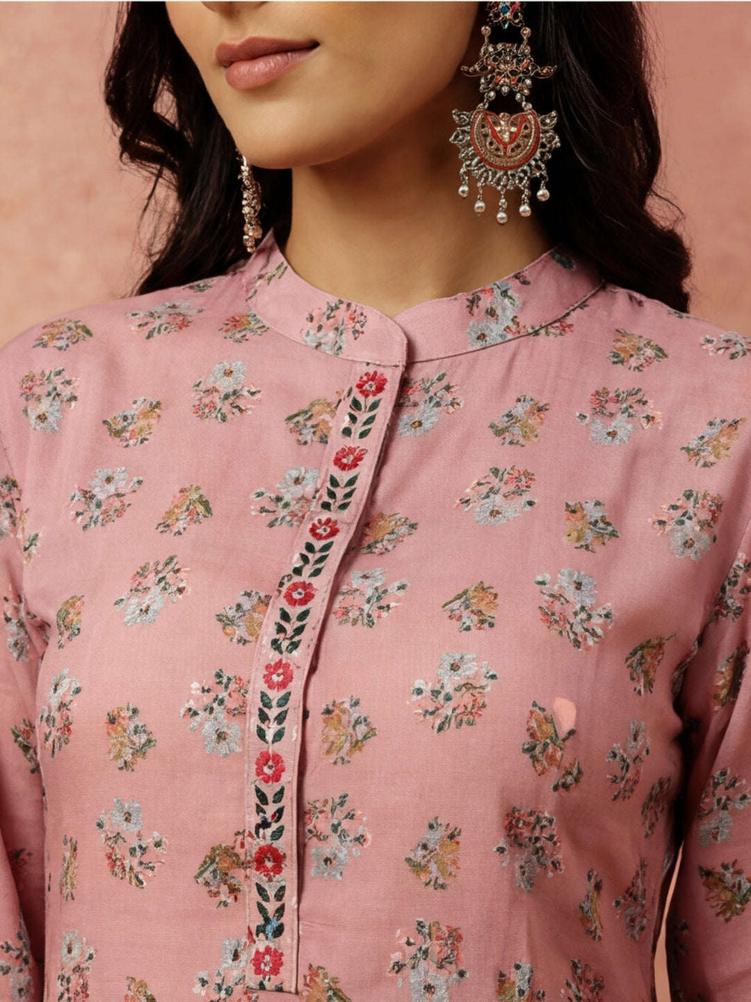 Rose Ethnic Printed Gathered Kurta With Palazzo Co-ord Set