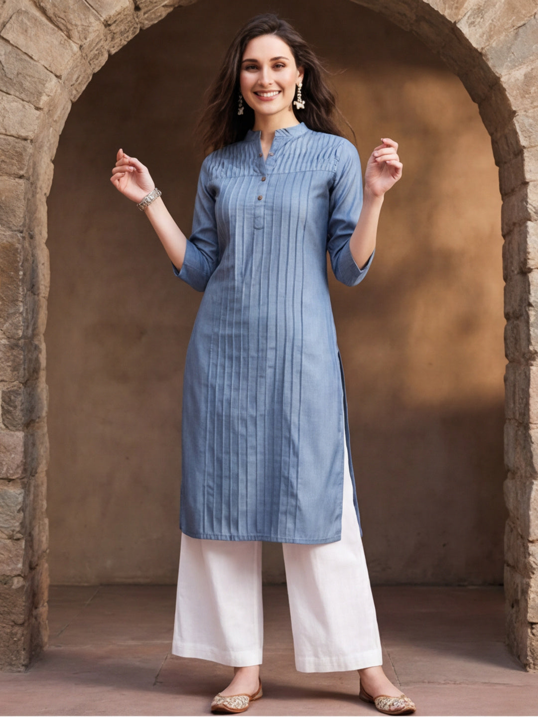 Grey Pintuck Straight Kurta